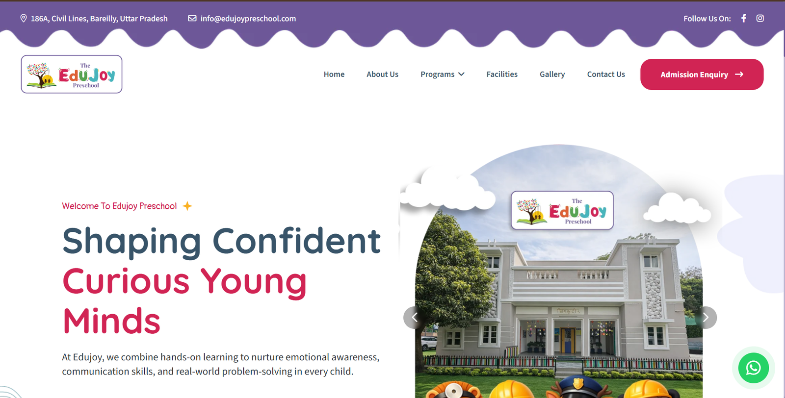EduJoy Preschool website screenshot, web design by Shivam Kumar